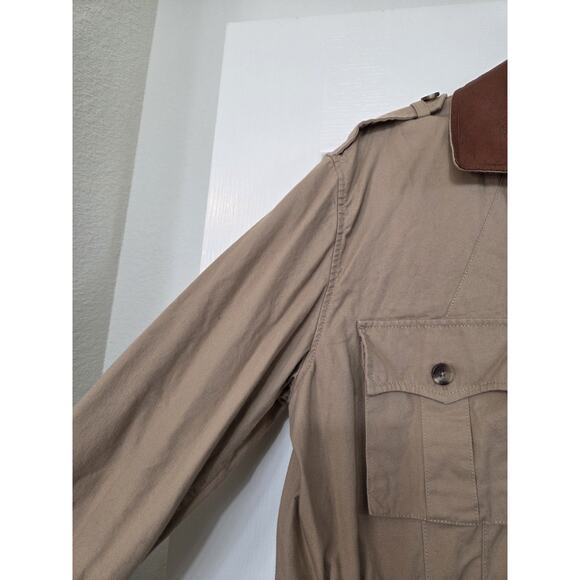J.L. Powell Khaki Safari Cargo Leather Collar Cotton Tan Jacket, Men's Medium - Picture 6 of 12